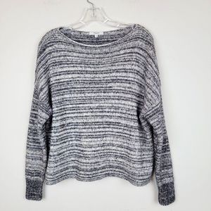 Madewell Cropped Heather Black Merino Wool Blend Boat Neck Long Sleeve Sweater M